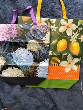 3/$20 Bundle deal! Floral Print Reusable Tote Bags - Purple, green